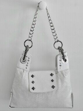 MICHELLE MONROE WHITE SNAKESKIN LEATHER HANDBAG